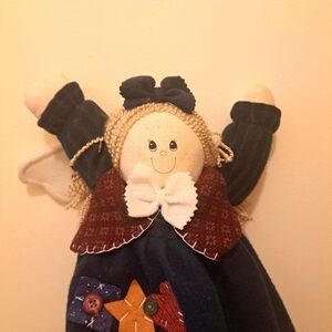 Shelf Sitter Country Doll Fall Dress Rafia Hair Wings- Farmhouse 19"